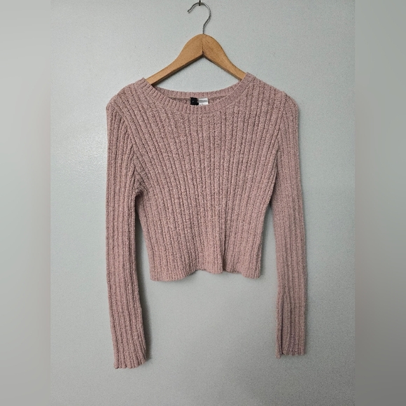 Divided Sweaters - Divided by H M Women Rib Knit Sweater Dusty Pink Cropped Flared Sleeve XL